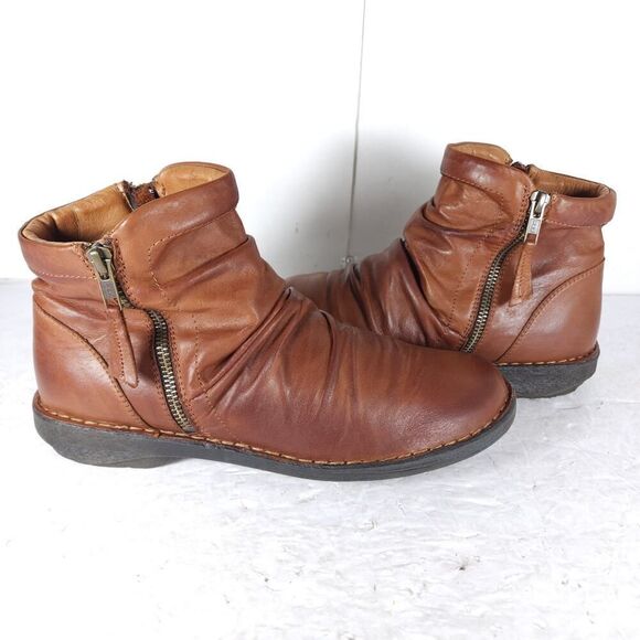 Miz Mooz Women's Pleasant US9,5 EU40 Brown Leather Ruched Side Zip Ankle Boots - Picture 8 of 14